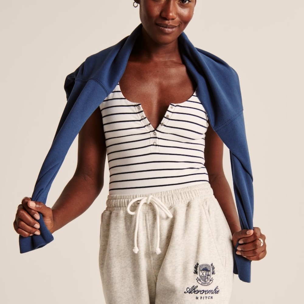 Abercrombie Striped Seamless Henley Bodysuit sz M